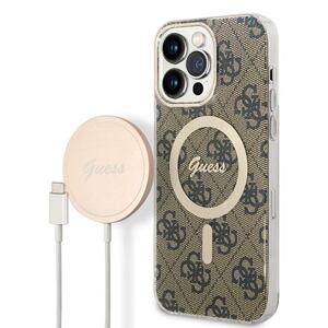 Guess 4G MagSafe Kompatibilní Zadní Kryt + Bezdrátová Nabíječka pro iPhone 14 Pro Max Brown BUGUHMP14XH4EACSW