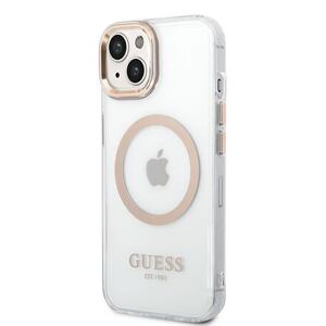 Guess Transparent MagSafe Kompatibilní Zadní Kryt pro iPhone 14 Plus Gold GUHMP14MHTRMD