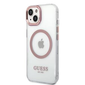 Guess Transparent MagSafe Kompatibilní Zadní Kryt pro iPhone 14 Plus Pink GUHMP14MHTRMP