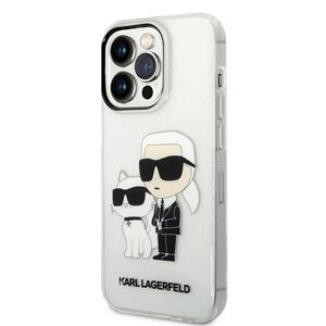 Karl Lagerfeld IML Glitter Karl and Choupette NFT Zadní Kryt pro iPhone 14 Pro Transparent KLHCP14LHNKCTGT