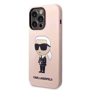 Karl Lagerfeld Liquid Silicone Ikonik NFT Zadní Kryt pro iPhone 14 Pro Pink KLHCP14LSNIKBCP