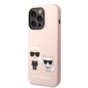 Karl Lagerfeld MagSafe Kompatibilní Kryt Liquid Silicone Karl and Choupette pro iPhone 14 Pro Pink KLHMP14LSSKCI