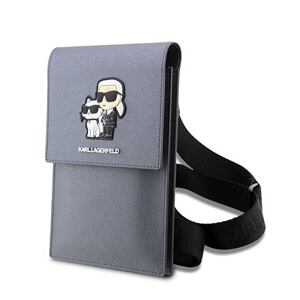Karl Lagerfeld Saffiano Metal Logo NFT Wallet Phone Bag Silver KLWBSAKCPMG