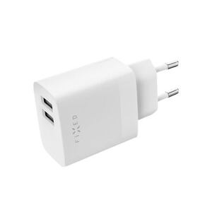 FIXED network charger set with 2xUSB output and USB/Lightning cable, 1 meter, 17W Smart Rapid Charge FIXC17N-2UL-WH