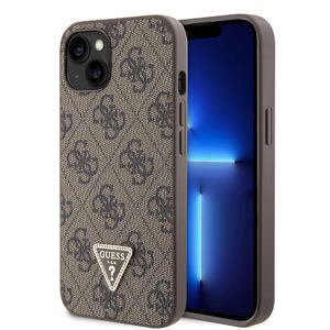Guess PU 4G Strass Triangle Metal Logo Zadní Kryt pro iPhone 15 Brown GUHCP15SP4TDPW