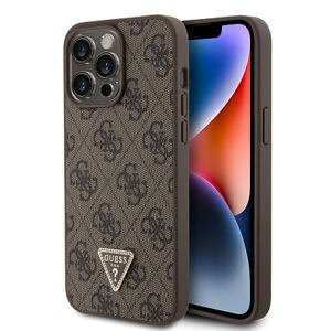 Guess PU 4G Strass Triangle Metal Logo Zadní Kryt pro iPhone 15 Pro Max Brown GUHCP15XP4TDPW