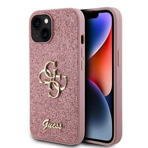 Guess PU Fixed Glitter 4G Metal Logo Zadní Kryt pro iPhone 15 Pink GUHCP15SHG4SGP