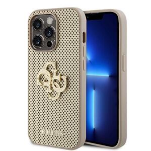 Guess PU Perforated 4G Glitter Metal Logo Zadní Kryt pro iPhone 14 Pro Gold GUHCP14LPSP4LGD