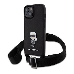 Karl Lagerfeld Saffiano Crossbody Metal Ikonik Zadní Kryt pro iPhone 15 Plus Black KLHCP15MSASKNPBK