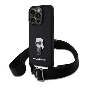 Karl Lagerfeld Saffiano Crossbody Metal Ikonik Zadní Kryt pro iPhone 15 Pro Black KLHCP15LSASKNPBK