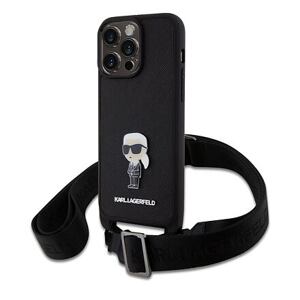 Karl Lagerfeld Saffiano Crossbody Metal Ikonik Zadní Kryt pro iPhone 15 Pro Max Black KLHCP15XSASKNPBK