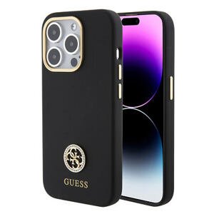 Guess Liquid Silicone 4G Strass Metal Logo Zadní Kryt pro iPhone 15 Pro Black GUHCP15LM4DGPK