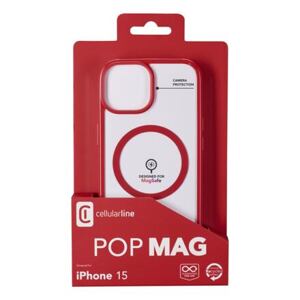 Zadní kryt Cellularline Pop Mag s podporou Magsafe pro Apple iPhone 15, čirý / červený POPMAGIPH15R