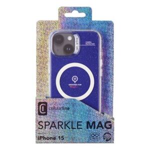 Třpytivý zadní kryt Cellularline Sparkle Mag s podporou Magsafe pro Apple iPhone 15, čirý SPARKMAGIPH15T