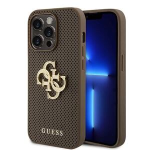 Guess PU Perforated 4G Glitter Metal Logo Zadní Kryt pro iPhone 15 Pro Taupe GUHCP15LPSP4LGE