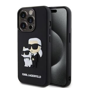 Karl Lagerfeld 3D Rubber Karl and Choupette Zadní Kryt pro iPhone 15 Pro Black KLHCP15L3DRKCNK