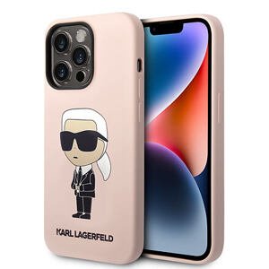 Karl Lagerfeld Liquid Silicone Ikonik NFT Zadní Kryt pro iPhone 15 Pro Max Pink KLHCP15XSNIKBCP