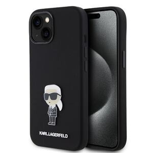 Karl Lagerfeld Liquid Silicone Metal Ikonik Zadní Kryt pro iPhone 15 Black KLHCP15SSMHKNPK