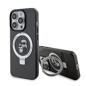 Karl Lagerfeld Ringstand Karl and Choupette MagSafe Zadní Kryt pro iPhone 15 Pro Black KLHMP15LHMRSKCK
