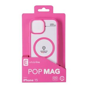 Zadní kryt Cellularline Pop Mag s podporou Magsafe pro Apple iPhone 15, čirý / růžový POPMAGIPH15F
