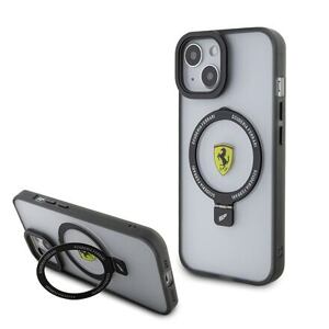 Ferrari Ring Stand MagSafe Zadní Kryt pro iPhone 15 Transparent/Black Outline FEHMP15SUSCAK