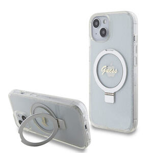 Guess IML Ring Stand Glitter MagSafe Zadní Kryt pro iPhone 15 Transparent GUHMP15SHRSGSD