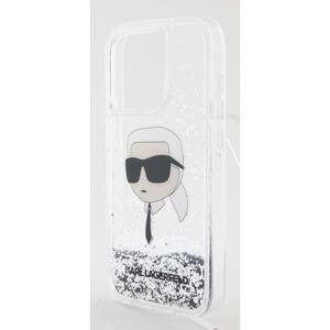 Karl Lagerfeld Liquid Glitter Karl Head Zadní Kryt pro iPhone 15 Pro Silver KLHCP15LLNKHCH