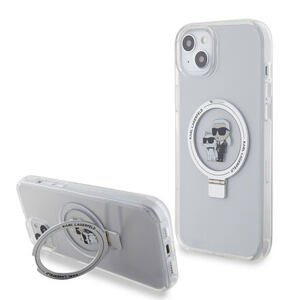 Karl Lagerfeld Ringstand Karl and Choupette MagSafe Zadní Kryt pro iPhone 15 Plus White KLHMP15MHMRSKCH