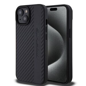 AMG PC/TPU Carbon Effect and Leather Stripe Magsafe Zadní Kryt pro iPhone 15 Black AMHMP15SBLSCA