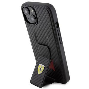 Ferrari Carbon Grip Stand Zadní Kryt pro iPhone 15 Black FEHCP15SGSNCAK