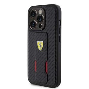 Ferrari Carbon Grip Stand Zadní Kryt pro iPhone 15 Pro Black FEHCP15LGSNCAK