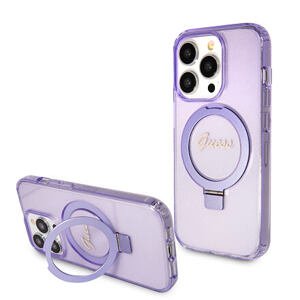 Guess IML Ring Stand Glitter MagSafe Zadní Kryt pro iPhone 15 Pro Purple GUHMP15LHRSGSU