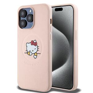 Hello Kitty PU Kitty Asleep Logo MagSafe Zadní Kryt pro iPhone 15 Pro Max Pink HKHMP15XPMHSKP