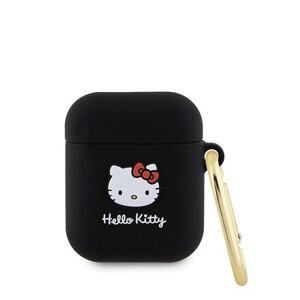 Hello Kitty Liquid Silicone 3D Kitty Head Logo Pouzdro pro AirPods 1/2 Black HKA23DKHSK
