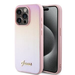 Guess PU Leather Iridescent Metal Script Zadní Kryt pro iPhone 15 Pro Pink GUHCP15LPSAIRSP