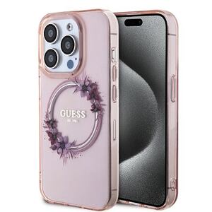 Guess PC/TPU Flowers Ring Glossy Logo MagSafe Zadní Kryt pro iPhone 15 Pro Max Pink GUHMP15XHFWFCP