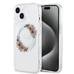 Guess PC/TPU Flowers Ring Glossy Logo MagSafe Zadní Kryt pro iPhone 13 Transparent GUHMP13MHFWFCT