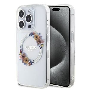 Guess PC/TPU Flowers Ring Glossy Logo MagSafe Zadní Kryt pro iPhone 14 Pro Max Transparent GUHMP14XHFWFCT
