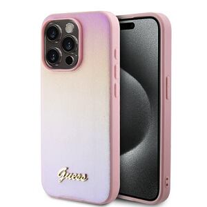 Guess PU Leather Iridescent Metal Script Zadní Kryt pro iPhone 15 Pro Max Pink GUHCP15XPSAIRSP