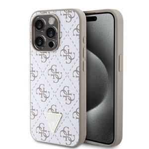 Guess PU Leather 4G Triangle Metal Logo Zadní Kryt pro iPhone 15 Pro White GUHCP15LPG4GPH