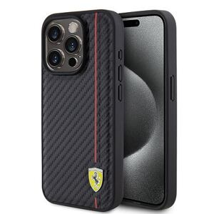 Ferrari PU Leather Carbon Vertical Red Line Zadní Kryt pro iPhone 15 Pro Black FEHCP15LN3DUR