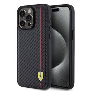 Ferrari PU Leather Carbon Vertical Red Line Zadní Kryt pro iPhone 15 Pro Max Black FEHCP15XN3DUR