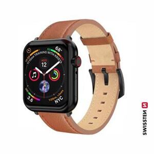 SWISSTEN LEATHER BAND FOR APPLE WATCH 42 / 44 / 45 / 49 mm BROWN (black buckle and black lug) 46000813