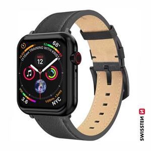 SWISSTEN LEATHER BAND FOR APPLE WATCH 42 / 44 / 45 / 49 mm BLACK (black buckle and black lug) 46000811