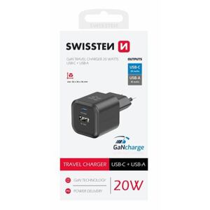 SWISSTEN TRAVEL CHARGER GaN 1x USB-C 20W PD + 1x USB-A 18W QC BLACK 22071110