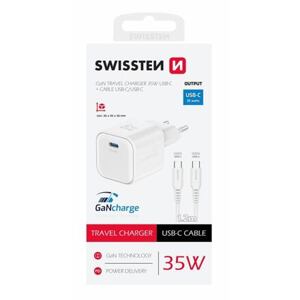 SWISSTEN TRAVEL CHARGER GaN 1x USB-C 35W POWER DELIVERY WHITE + DATA CABLE USB-C/USB-C 1,2 M WHITE 22070220