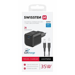 SWISSTEN TRAVEL CHARGER GaN 1x USB-C 35W POWER DELIVERY BLACK + DATA CABLE USB-C/LIGHTNING 1,2M BLAC 22070250