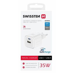 SWISSTEN TRAVEL CHARGER GaN 1x USB-C 35W PD + 1x USB-A 27W QC WHITE 22071200