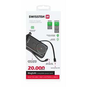 SWISSTEN POWER BANK 20000 mAh 20W (MagSafe compatible) WITH BUILT-IN CABLES USB-C AND LIGHTNING 22013934